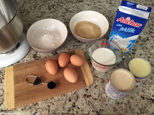 Ingredientes para el pastel de Tres Leches